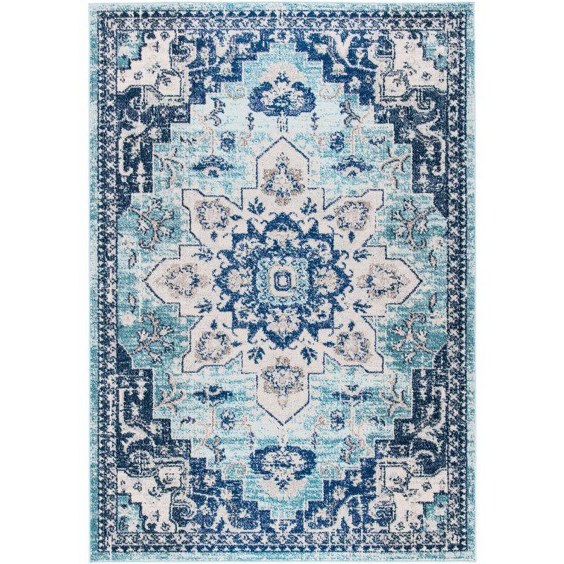 Teal and Navy Rectangular Synthetic Flat Woven Area Rug