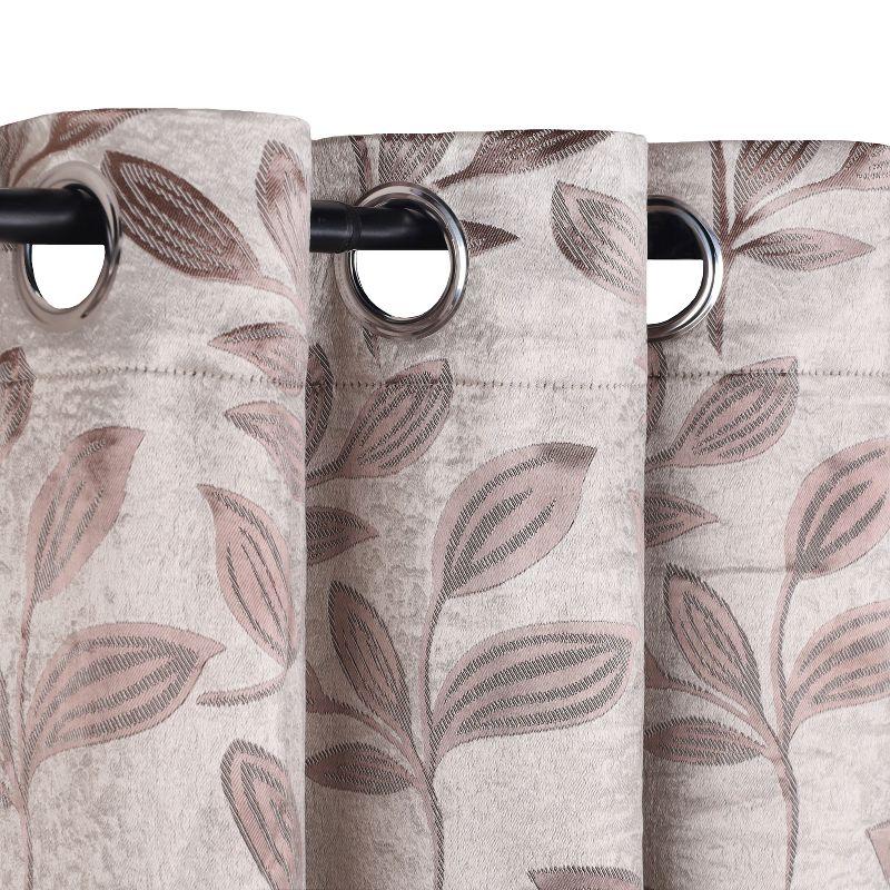 Espresso Polyester Blackout Curtains with Leaf Design, Set of 2