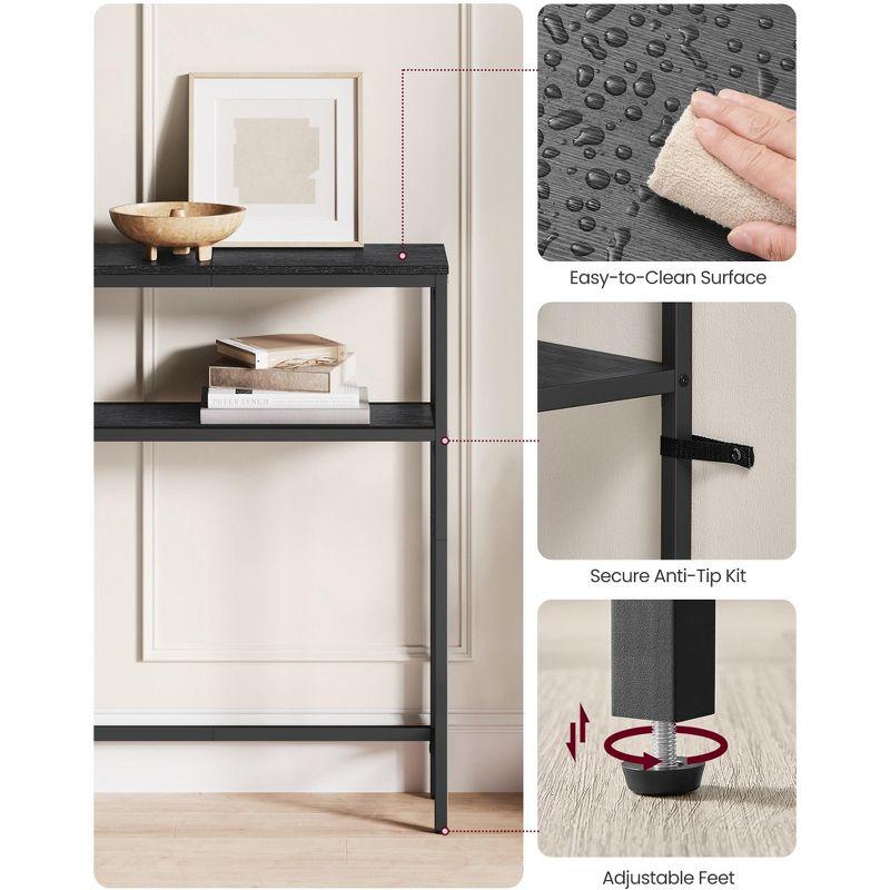7.9" Narrow 2 - Tier Console Table in Charcoal Gray & Ink Black, Compact, Modern Design with Dual Shelves