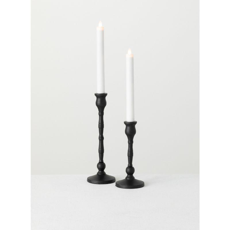 Elegant Curved Black Iron Taper Candlestick Holder Set