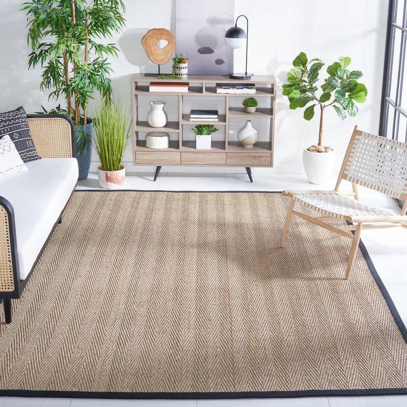 Natural and Black Hand-Knotted Seagrass Area Rug