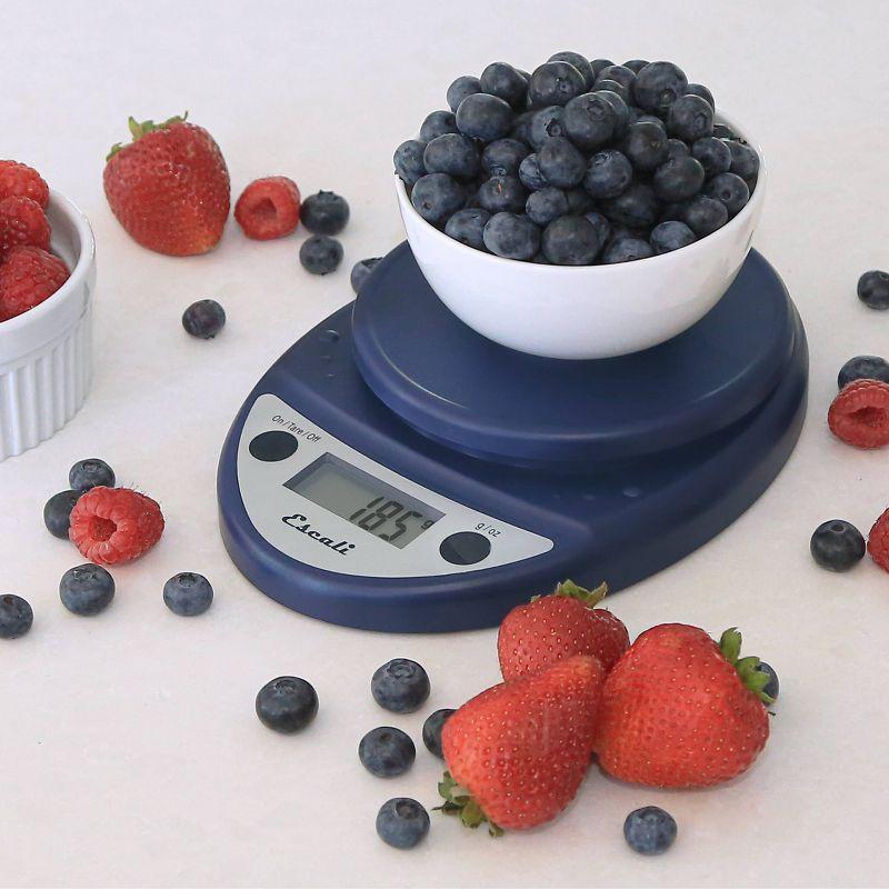 Escali Primo Digital Kitchen Scale Blue: LCD Display, 11 lb Capacity, Automatic Shut-Off, Metric Conversion