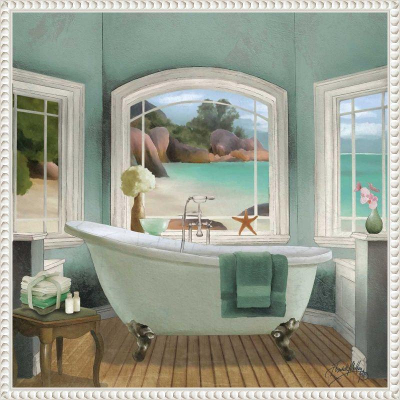 Oceanview Bath II White Framed Canvas Wall Art