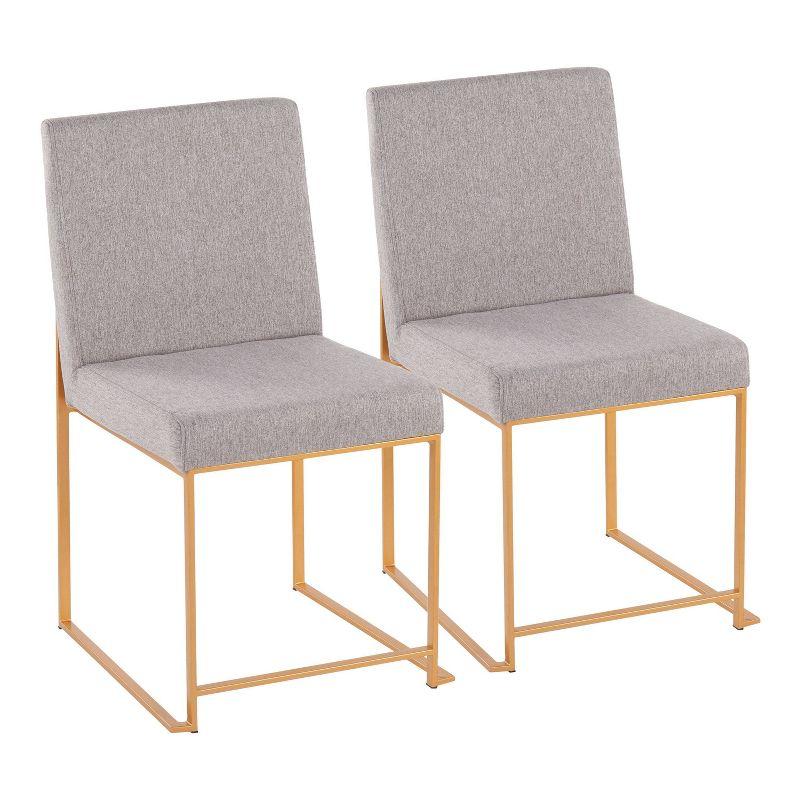 Set of 2 Highback Fuji Dining Chairs: Upholstered, Gold Frame, Light Gray - LumiSource