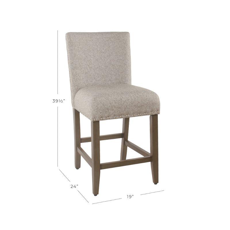 24" Upholstered Counter Height Barstool with Nailheads Sterling Gray - HomePop: Padded Back, Wood Legs
