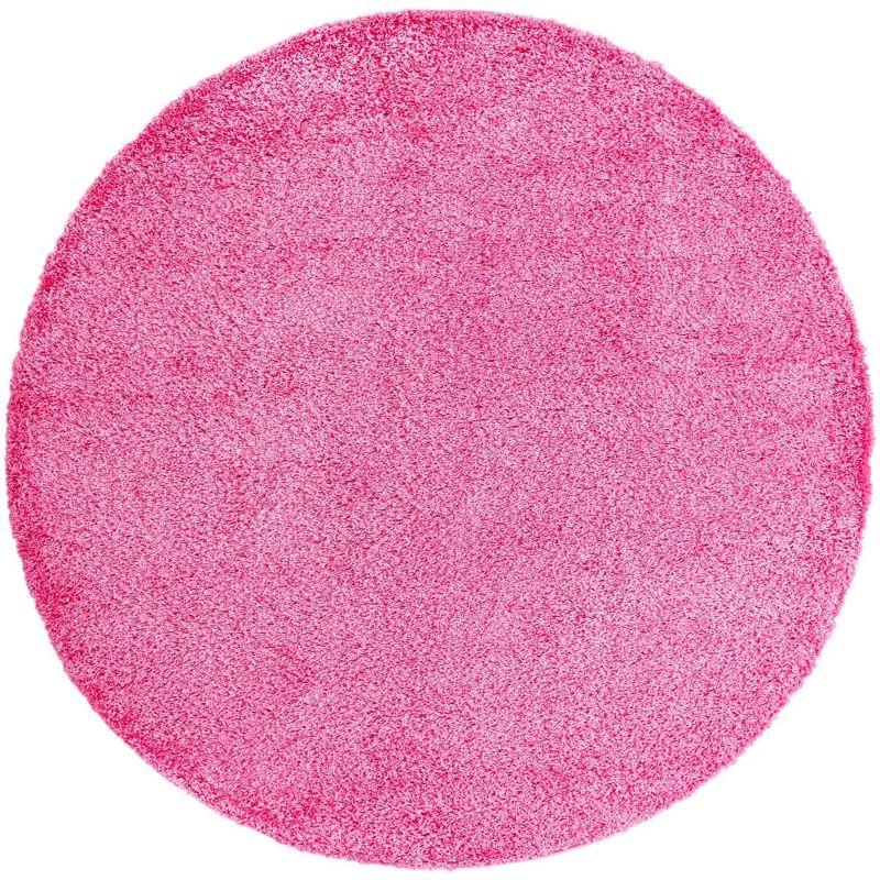 Round Pink Shag Washable Kids Area Rug