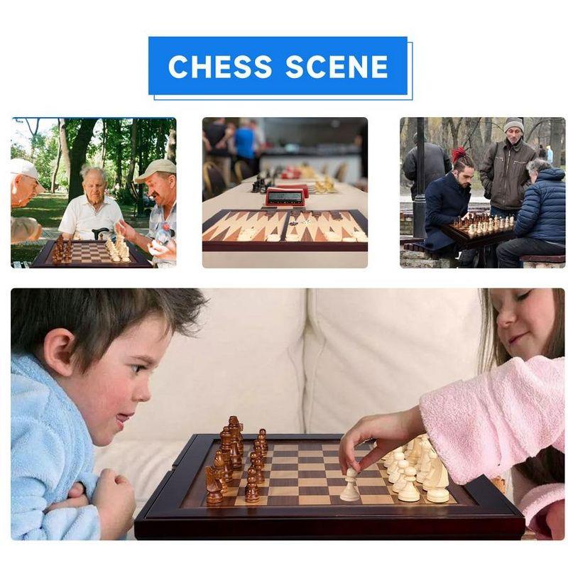 GSE Wooden 3-in-1 Chess Checkers Backgammon Table, Chess Checkers Backgammon Combo Game Set