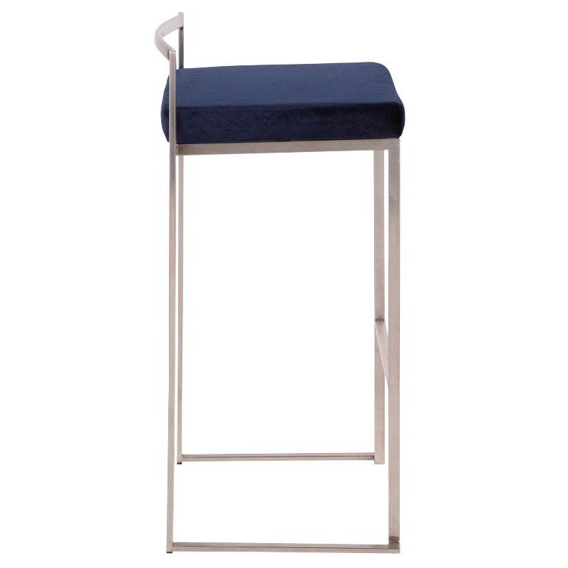 Set of 2 30" Fuji Contemporary Stackable Barstools Stainless Steel Blue Velvet - LumiSource: Kitchen, Low Back