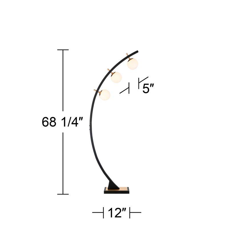 Possini Euro Design Rialto Modern Arched Floor Lamp 68 1/4" Tall Warm Gold Matte Black 3 Light Frosted White Glass Orb Shade for Living Room Reading