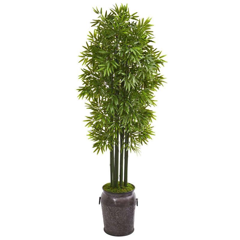 Outdoor Summer 6' UV-Resistant Potted Bamboo Arrangement in Metal Planter