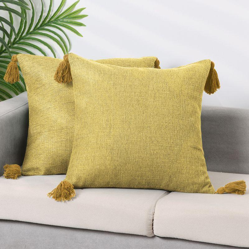 Unique Bargains Linen Fringe Pillow Covers Set with Tassel Design 2 Pcs