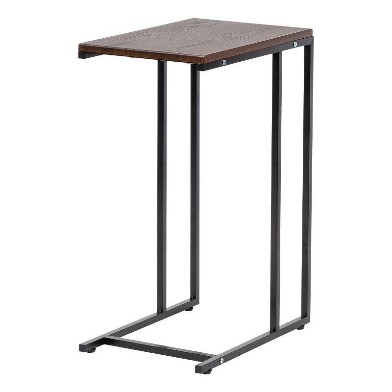 Classic C-Shaped Wood and Metal Multi-Functional Side Table, Brown