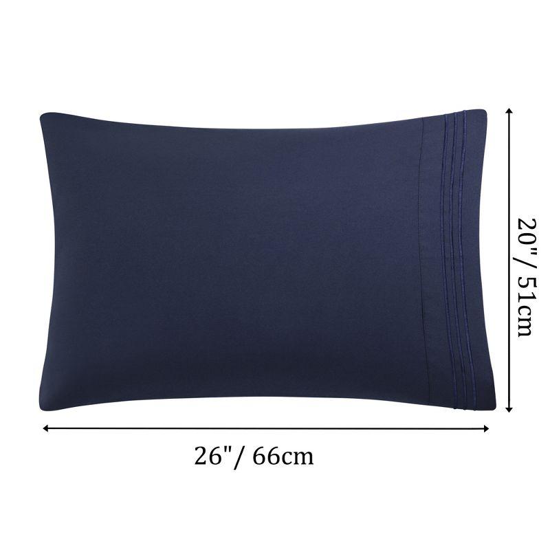 PiccoCasa 2 Pcs Standard 20"x26" Brushed Microfiber Soft Embroidery Envelop Closure Pillow Cases Navy