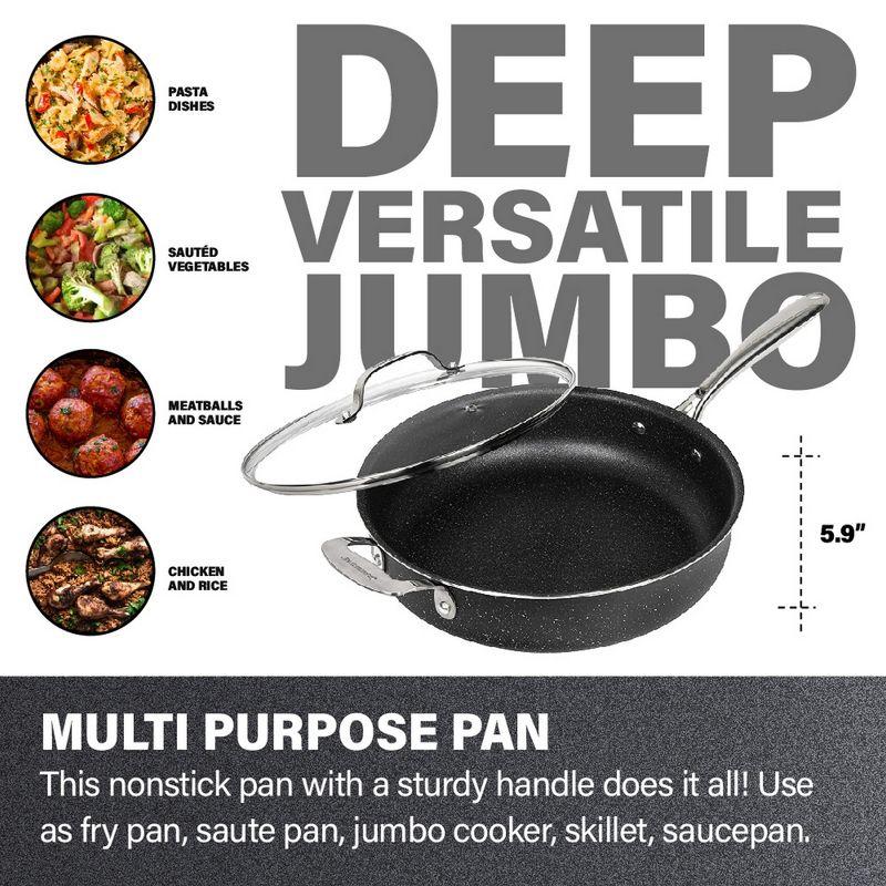 Granitestone 5.5 Quart Multipurpose Deep Saute Jumbo Cooker Fry Pan with Glass Lid