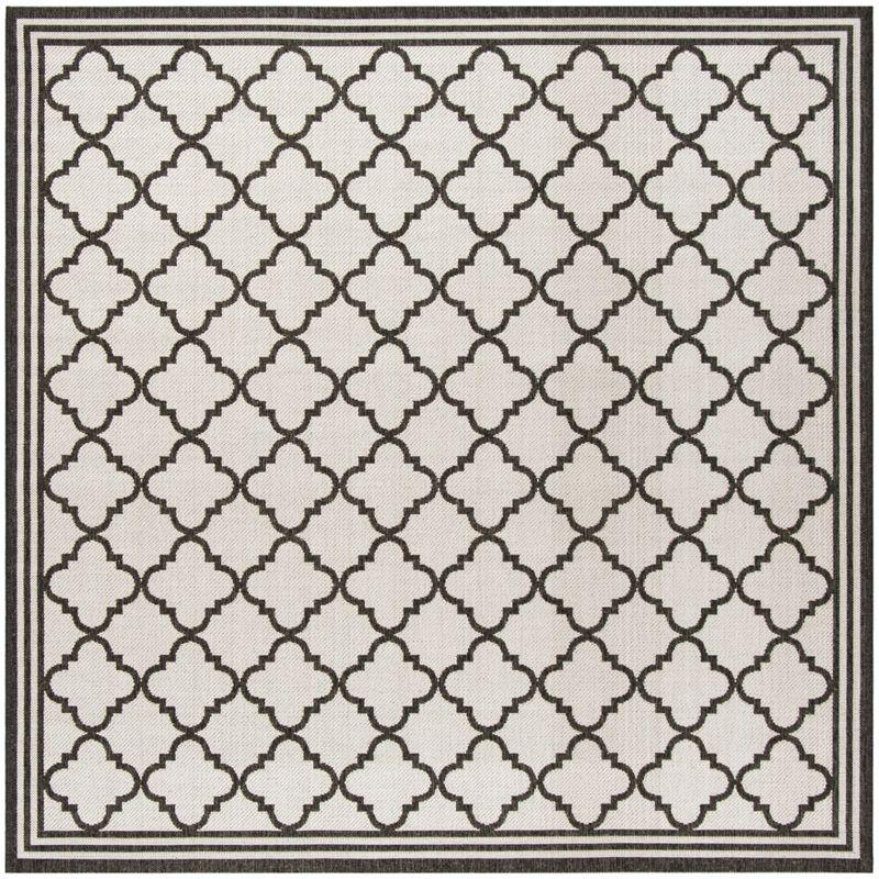 Light Grey and Charcoal Square Synthetic Indoor/Outdoor Rug