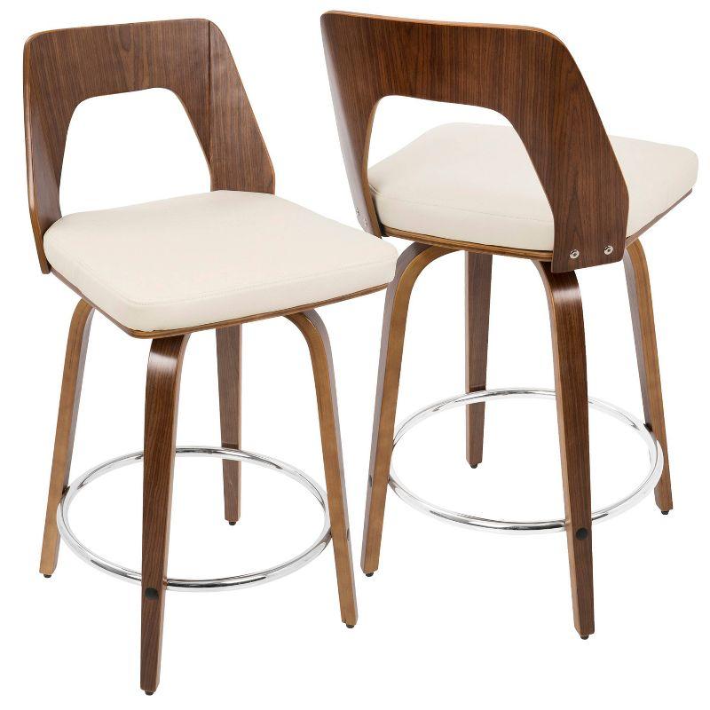 CosmoFlair Cream Faux Leather & Walnut Swivel Counter Stool, Set of 2