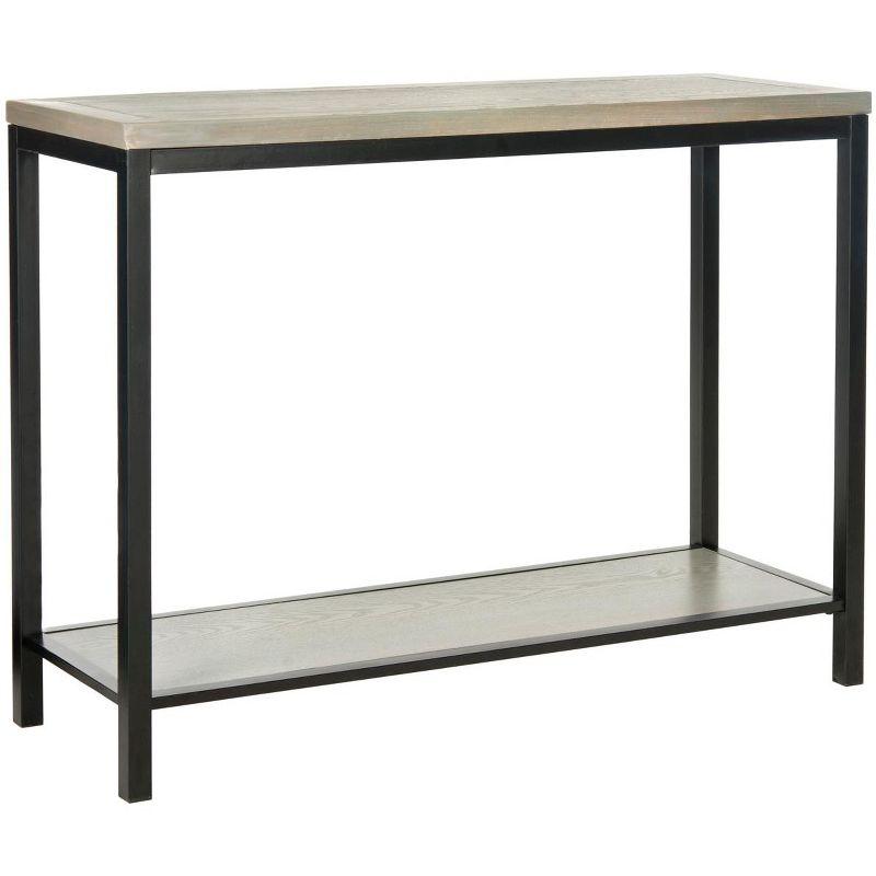 Transitional Ash Grey Elm Wood Console Table with Metal Legs and Storage