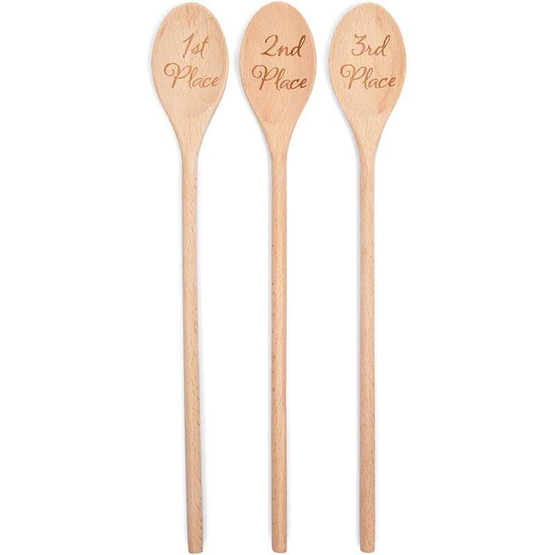 Farmlyn Creek Set of 3 Wooden Serving Spoons for Salad, Cooking, Gifts, 1st, 2nd, 3rd Place, Housewarming Gift, 14 In