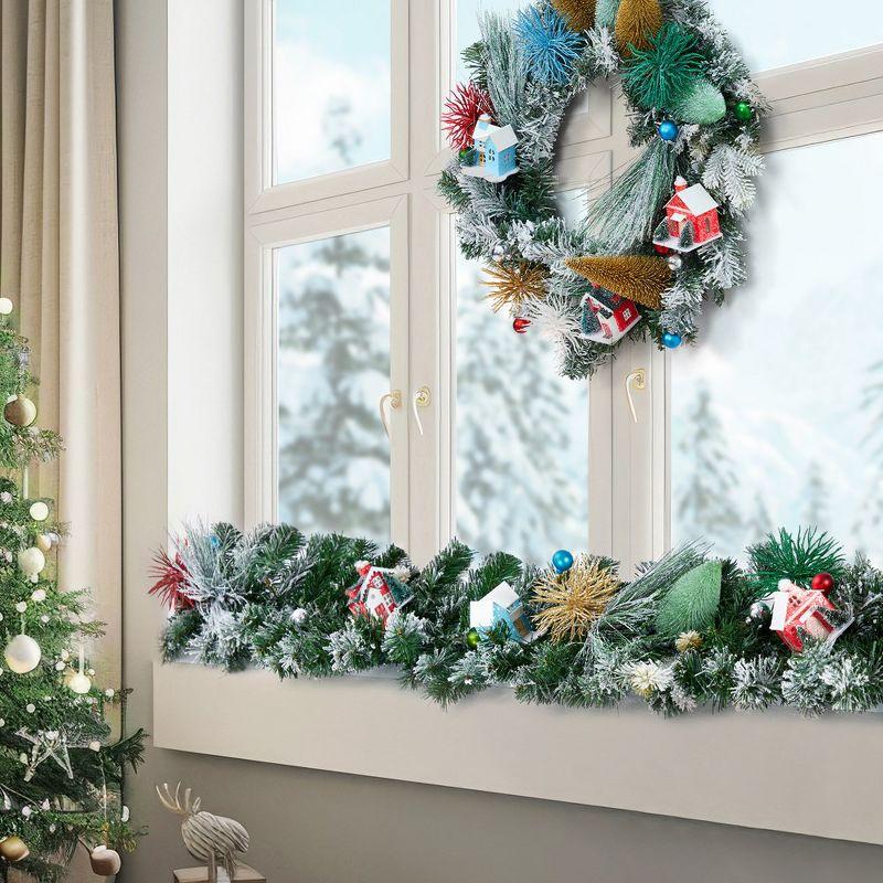24 Inch Christmas Wreaths for Front Door, Xmas Village Wreath with Tree and Little House Decorations