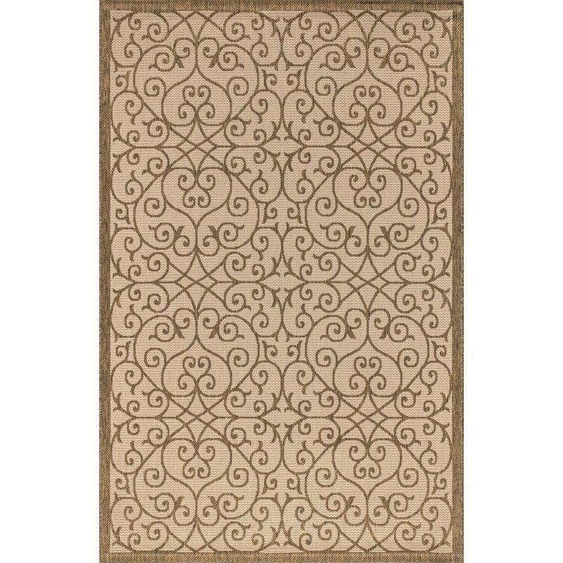 5'x8' Madrid Vintage Filigree Textured Weave Indoor/Outdoor Area Rug, Beige/Brown - JONATHAN Y