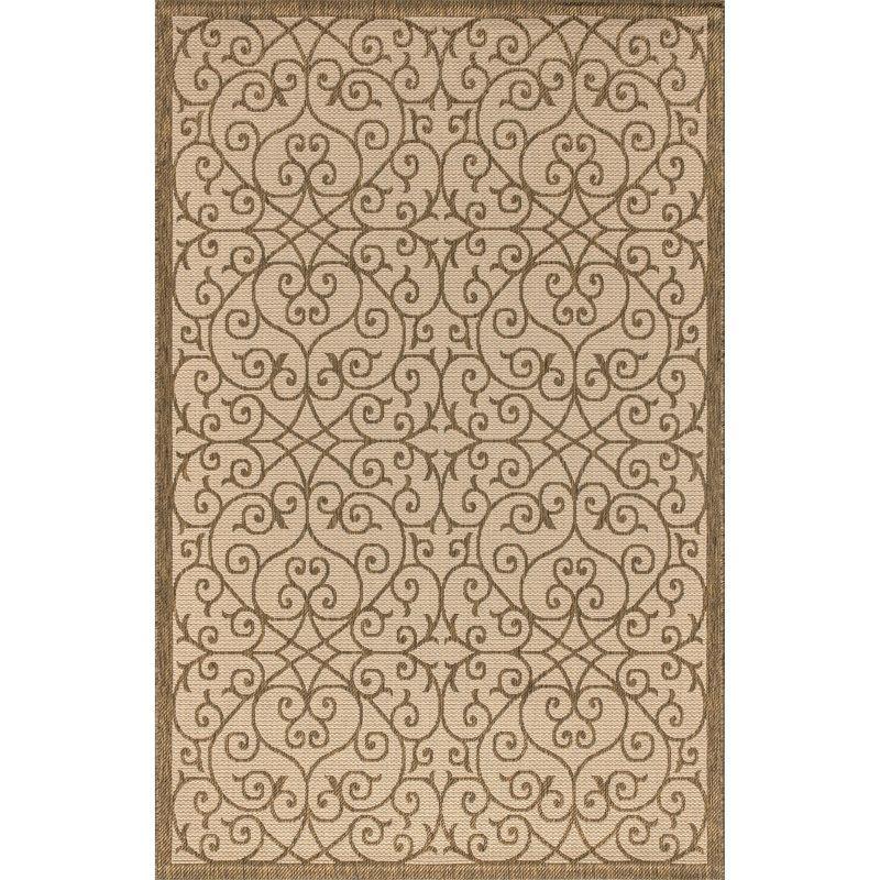 Ivory & Brown Filigree Textured 8'x10' Indoor/Outdoor Synthetic Rug