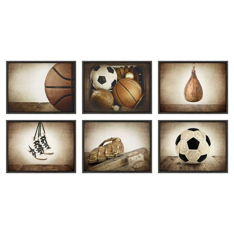 DesignOvation 18" x 24" Sylvie Baseball Glove And Bat Framed Canvas by Shawn St. Peter: Vintage Sports Wall Decor