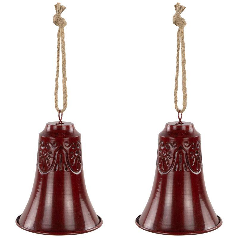 Embossed Christmas Bell Ornaments - 6" - Set Of 2