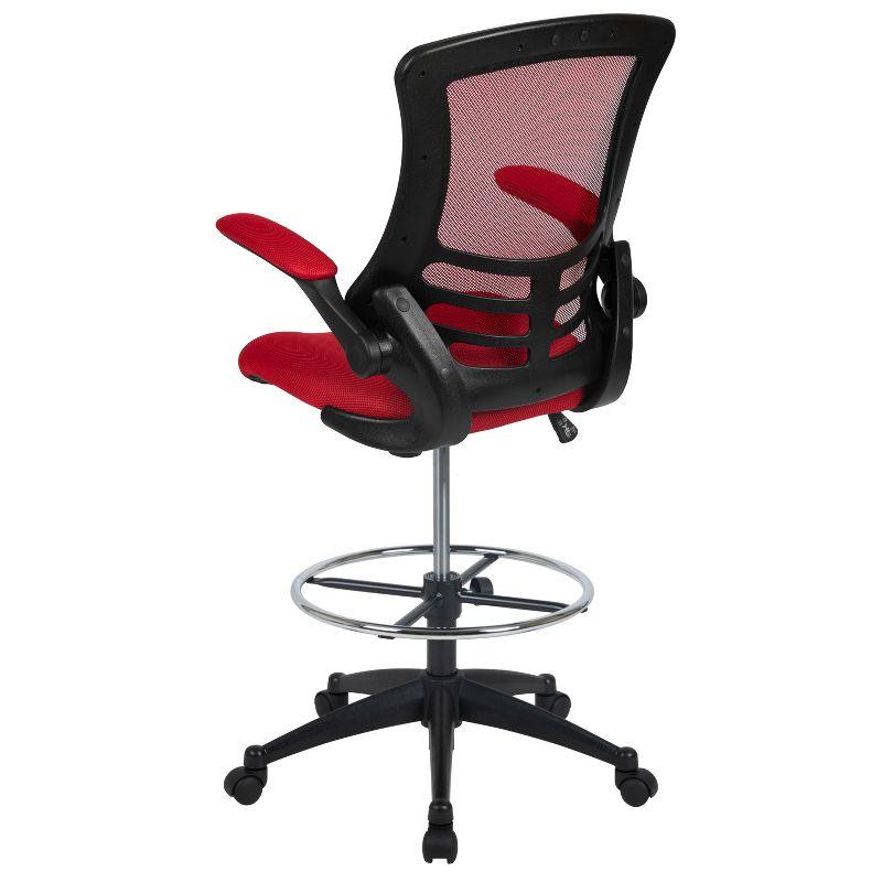 Emma and Oliver Mid-Back Red Mesh Ergonomic Drafting Chair with Foot Ring and Flip-Up Arms