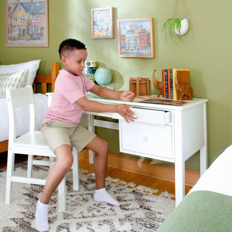 Guidecraft Madison Kids Desk and Chair Set - White: Kids Bedroom Desk Set, Kids' Writing Table with Storage, Wood Bedroom Study Table for Kids