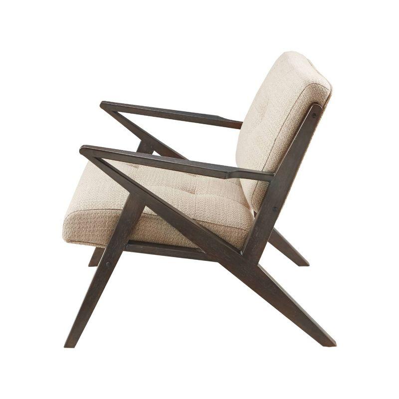 Mid-Century Modern Tan Microfiber Accent Chair with Wood Frame