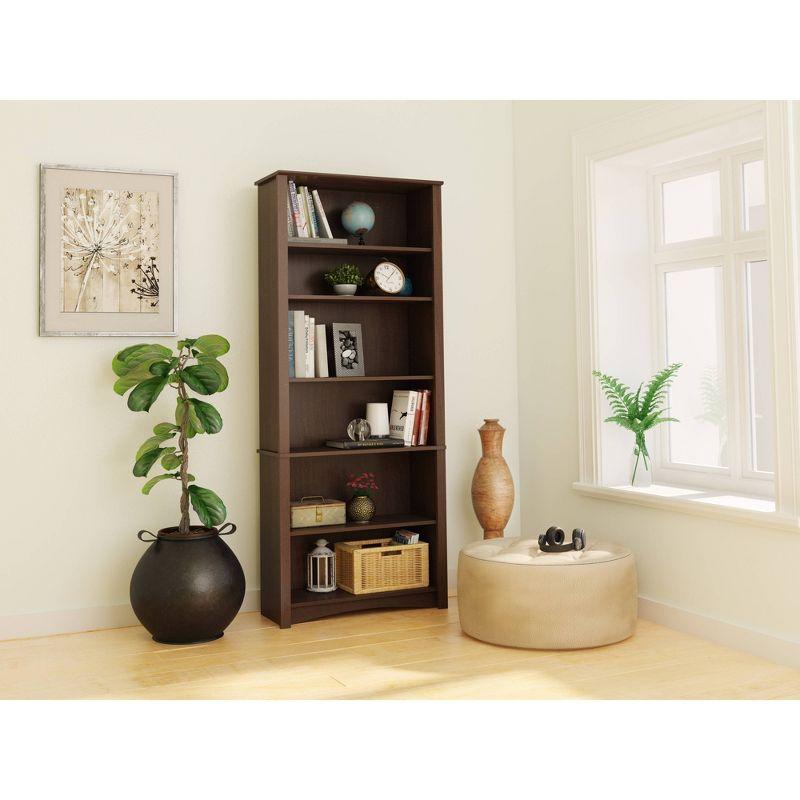 Espresso Laminated Composite Wood 6-Shelf Adjustable Bookcase