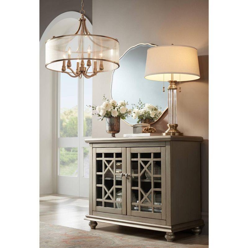 Possini Euro Design Sydney Warm Brass Drum Chandelier 25" Wide Modern Clear Gold Organza Shade 6-Light Fixture for Dining Room House Kitchen Island