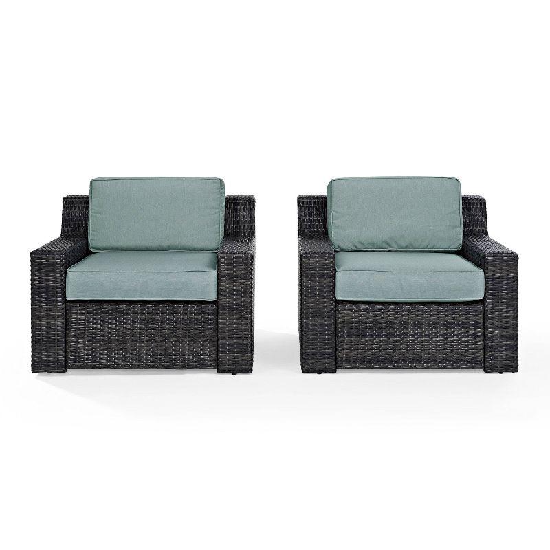 2pk Beaufort Outdoor Steel Arm Chairs Mist/Brown - Crosley: Patio Furniture with Removable Cushions