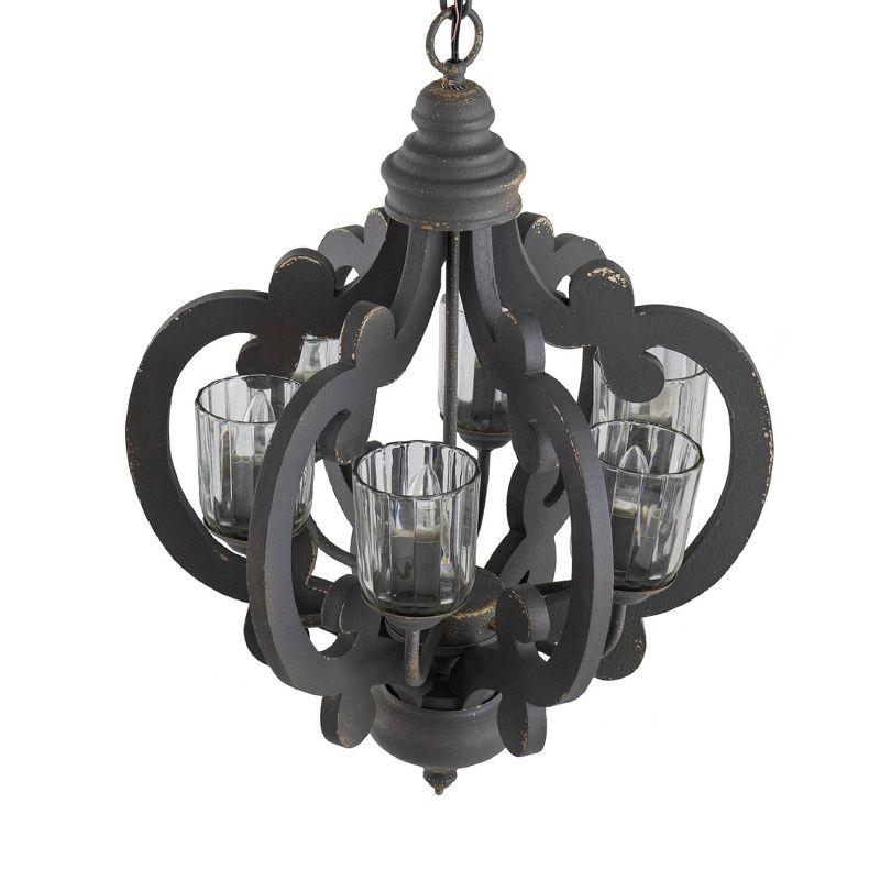 Elegant 6-Light Gray Wood Chandelier with Clear Glass Shades