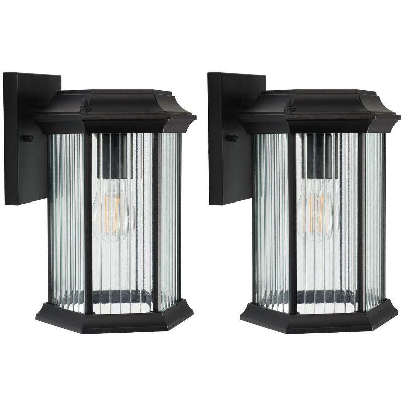 Hylan 8" Black Steel Outdoor Wall Sconce Set with Clear Shade