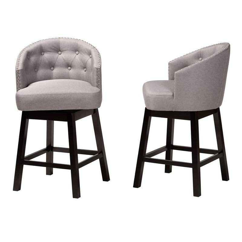 2pc Theron Fabric and Wood Swivel Counter Height Barstool Set Gray/Espresso Brown - Baxton Studio