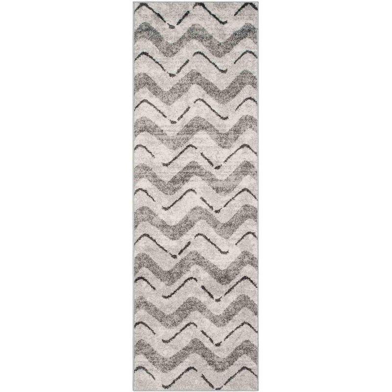 Silver and Charcoal Chevron Synthetic Area Rug, 2'6" x 6'