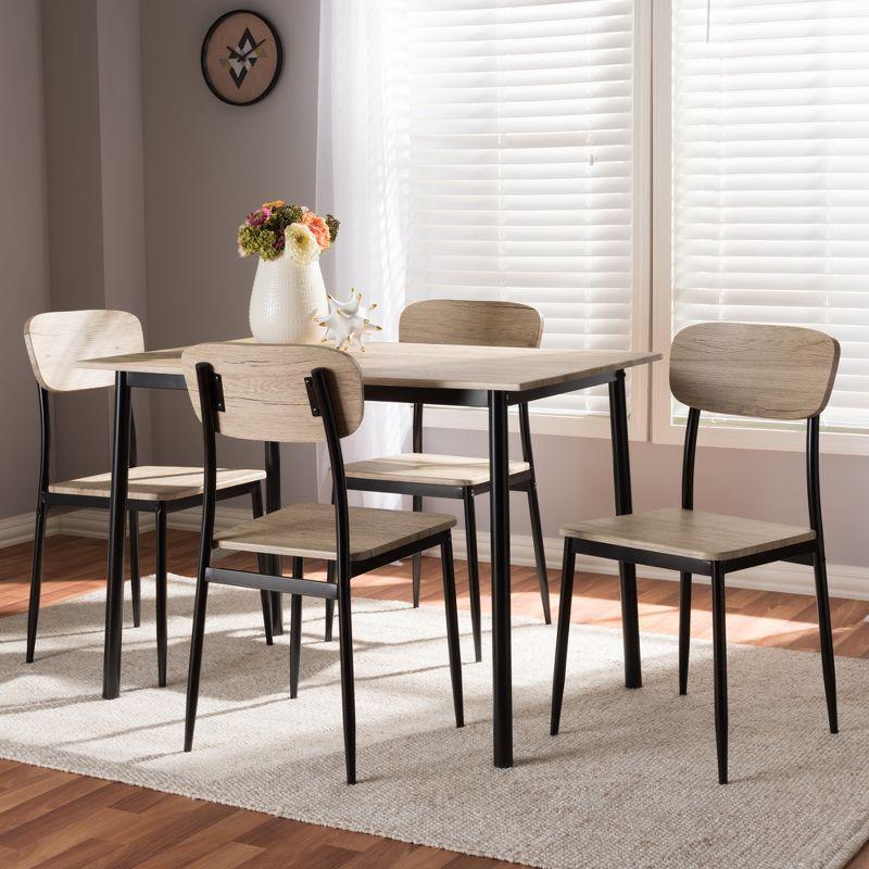 5pc Honore Mid Century Modern Light Wood Finished Matte Frame Dining Set Light Brown - Baxton Studio