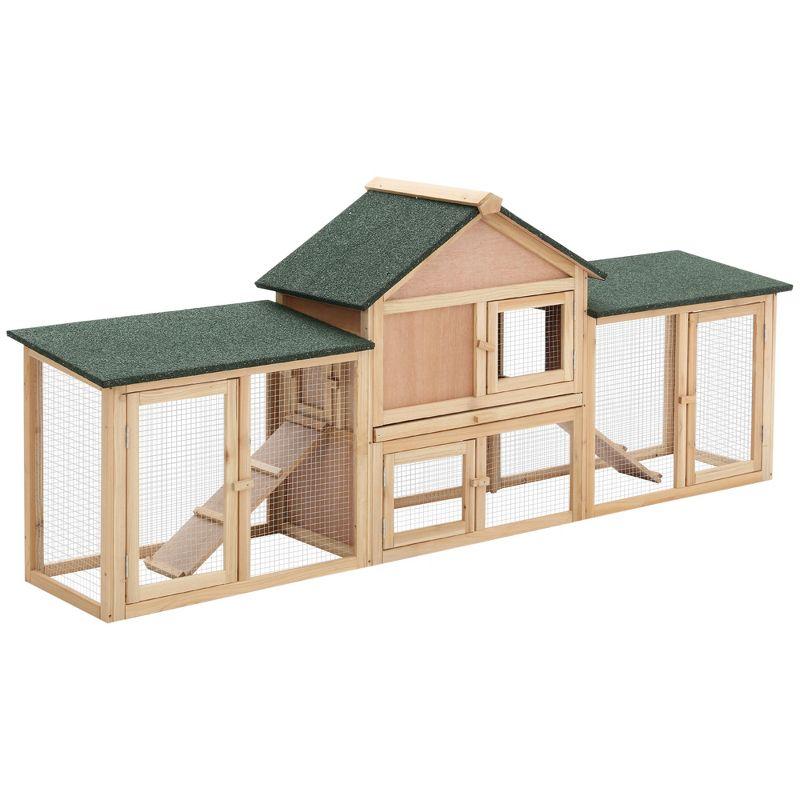 Large Off-White Fir Wood Guinea Pig Hutch with Double Run