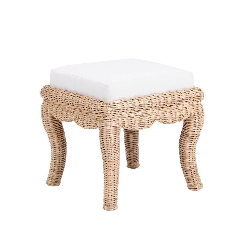 JONATHAN Y Rowan 19.7" Bohemian Designer Woven Rattan/Wood Vanity Stool, White Cushion with Natural Frame