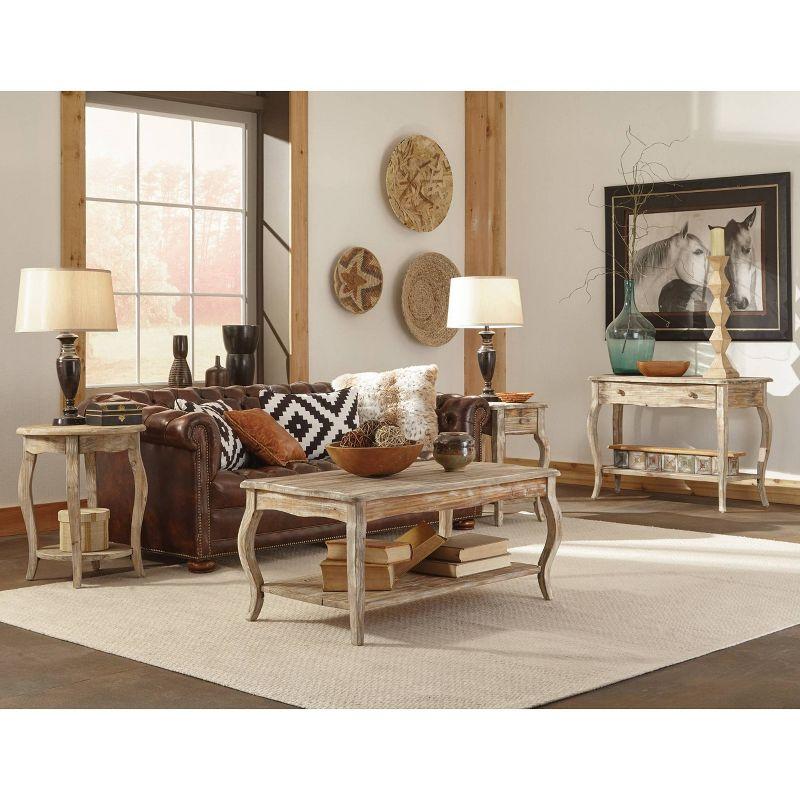 Alaterre Furniture Round End Table Driftwood Brown: Wood Accent Table with Shelf, 24-Inch Height