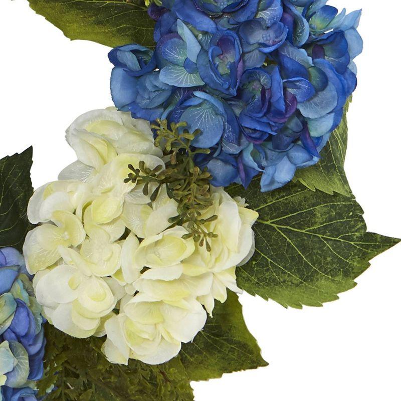 Springtime Blossom 16.5" Blue and White Hydrangea Artificial Wreath