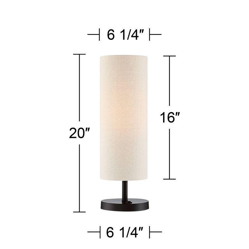 360 Lighting Heyburn Modern Accent Table Lamp 20" High Dark Bronze with USB and AC Power Outlet in Base Oatmeal Cylinder Shade for Bedroom Office Desk