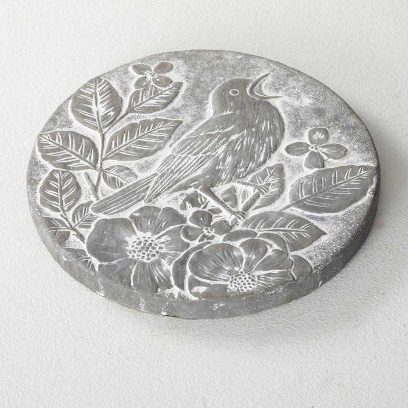 11" Round Gray Cement Bird Stepping Stone