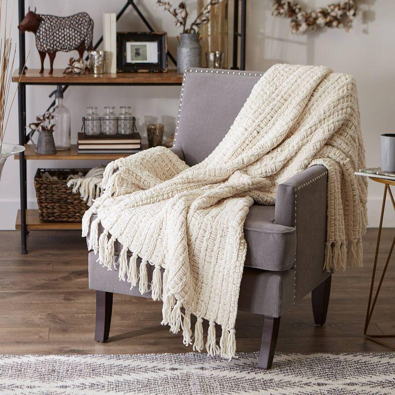 Cream Knitted Cotton Kids Reversible Throw Blanket