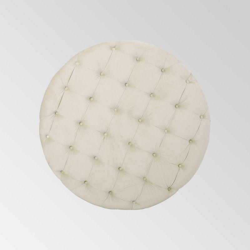 Orla Modern Glam Round Ottoman Beige: Velvet Upholstered, Tufted, No Assembly - Christopher Knight Home