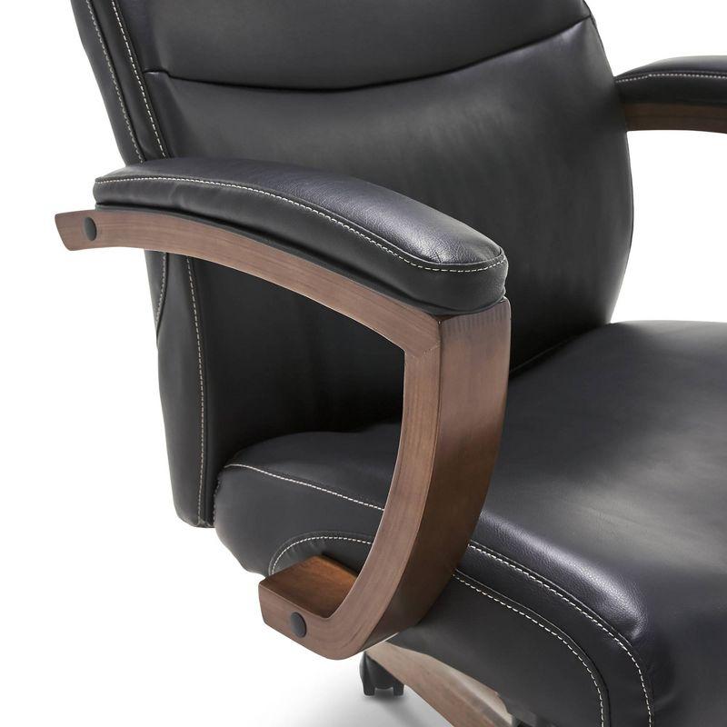 ErgoExecutive High-Back Swivel Chair with Wood Accents in Black Leather