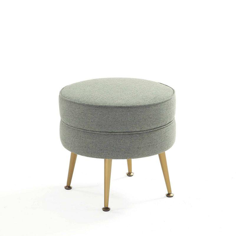 Set of 2 Sage Green Upholstered Ottomans with Gold Legs