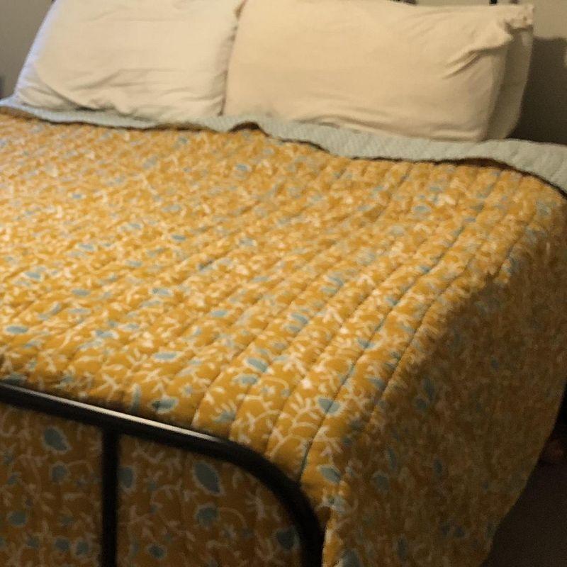 Full/Queen Earthy Vines Quilt Light Teal Blue/Mustard Yellow/Light Pink Floral - Threshold™: Cotton Voile, Machine Washable, OEKO-TEX Certified