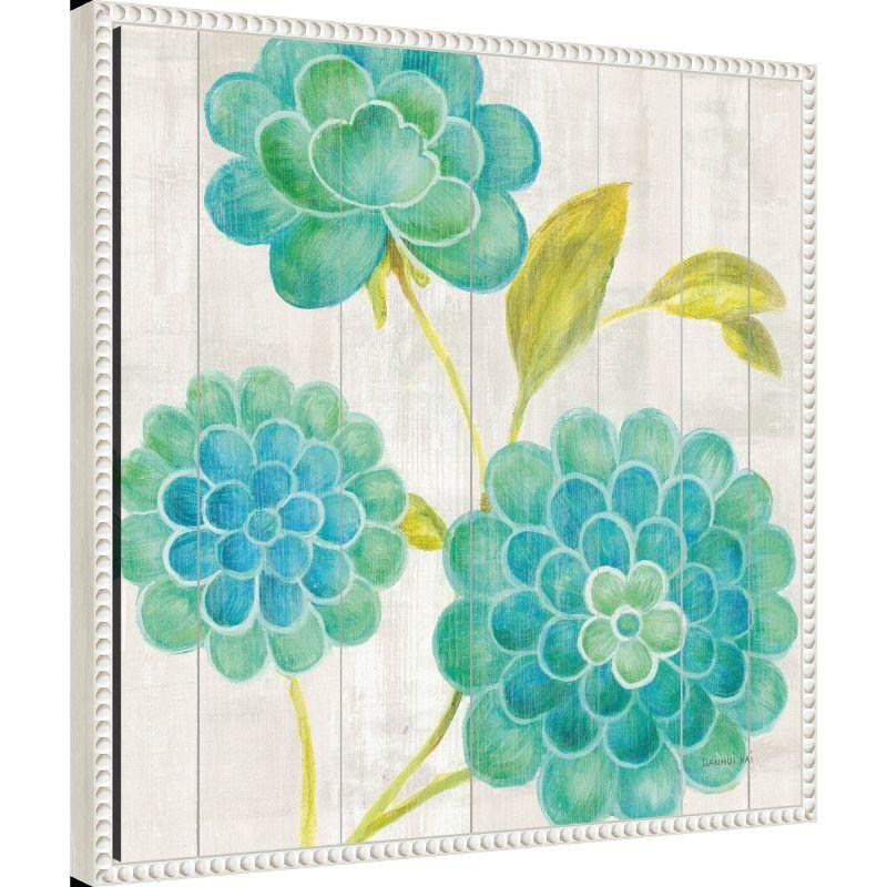 Amanti Art Aqua Blooms on Wood II by Danhui Nai Framed Canvas Wall Art